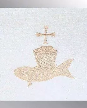 Palla Leinen 18 x 18 cm Fischsymbol beige gestickt