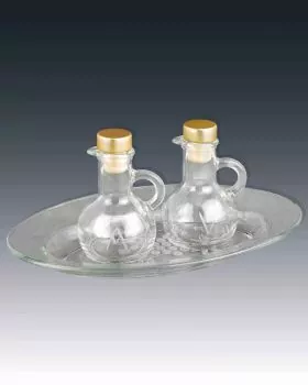Messgarnitur Glas Tablett oval Kännchen mit Deckel 10,5 cm