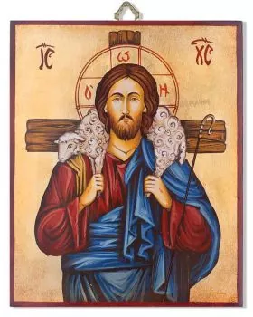 Ikone Guter Hirte 31 x 22 cm Christus mit Lamm handgemalt