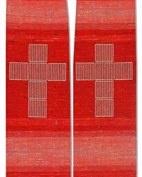 Stola rot, Wolle & Seide 140 cm, Kreuze gestickt