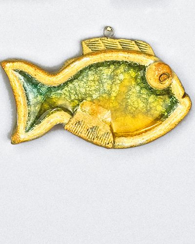 Fisch aus Steingut gr�nem Glas-Krakelee