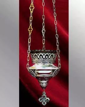 Ikonenampel mit Glas byzantinisch, versilbert