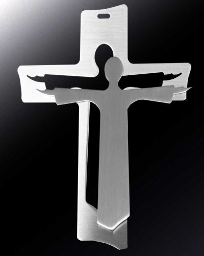 Edelstahlkreuz mit aufgesetztem Auferstehungschristus