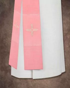 Diakonstola rosa 140 cm mit gesticktem Goldkreuz