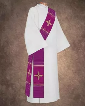Diakonstola violett 140 cm mit gesticktem Goldkreuz