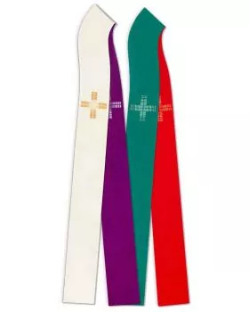 Doppelstola rot & grün Kreuze gestickt, 140 cm