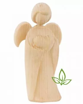 Engel der Liebe, 9 cm Figur mit Herz, Zirbenholz natur