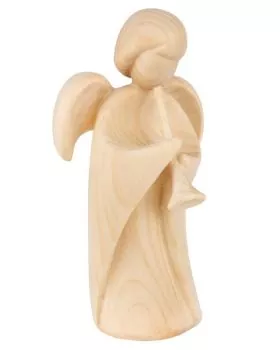 Engel Figur mit Posaune, 9 cm Zirbenholz natur