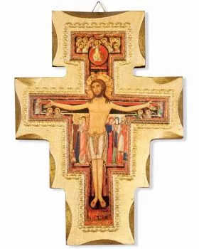 Franziskuskreuz, 13 x 17 cm Holzkreuz mit Kunstdruck