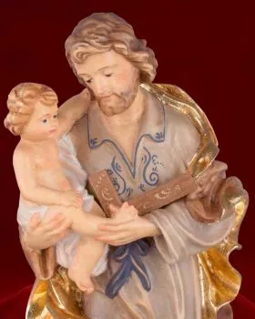 Heiliger Josef mit Kind Holzfigur 30 cm bemalt