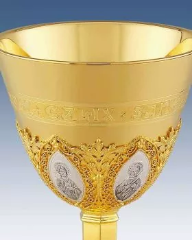 Kelch gotisch 12 Apostel vergoldet 22 cm Silbercuppa