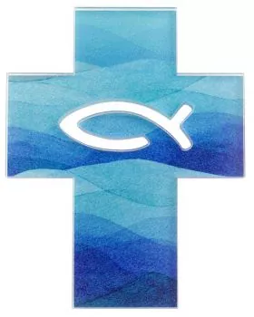 Kreuz Acrylglas 11,5x14,5 cm Fisch-Symbol durchbrochen