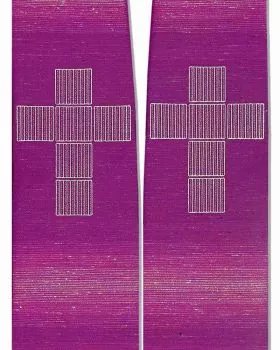 Stola Wolle & Seide violett 140cm Kreuze gestickt