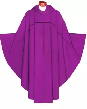 Kasel aus violetter Seide filigranes Kreuzsymbol