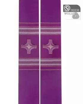 Stola 140 cm Wolle & Seide violett Kreuze gestickt