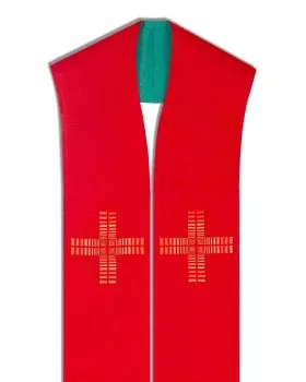 Doppelstola rot & grün Kreuze gestickt, 140 cm
