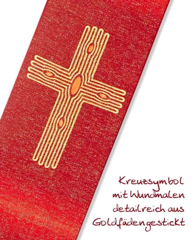 Diakonstola Wolle & Seide rot, Kreuz gestickt