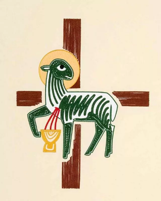 Prozessionsfahne "Lamm Gottes" auf beigem Rips