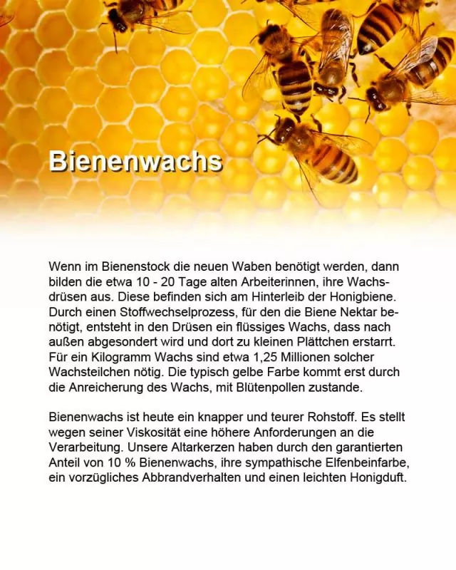 Altarkerze 300 x 60 mm RAL mit 10% Bienenwachs