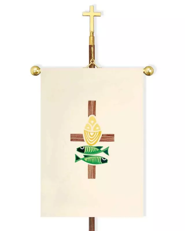 Fahne FISCH UND BROT, 100 x 60 cm gestickt