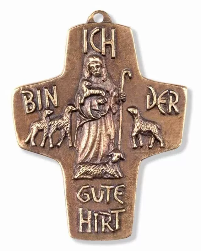 Kommunionkreuz Guter Hirte Bronze 7,5 x 9,5 cm