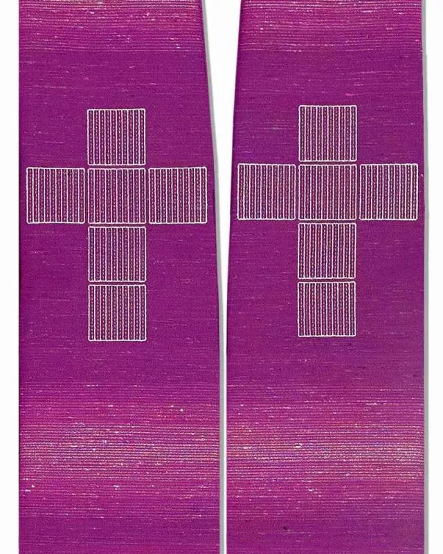 Stola Wolle & Seide violett 140cm Kreuze gestickt
