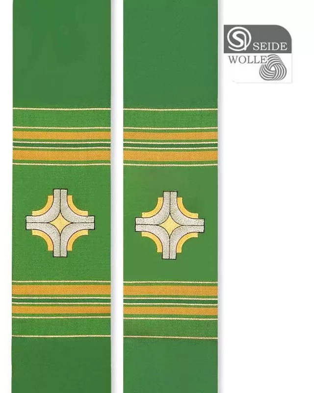 Priesterstola 140 cm grün Kreuzdekor gestickt