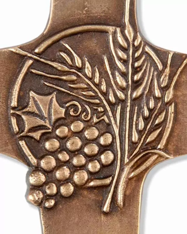 Kommunionkreuz Bronze 7,5x9,5 cm Trauben & Ähren