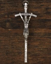Papstkreuz, versilbert, oxydiert