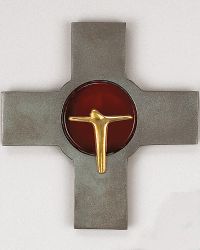 Stainless steel cross with red glass insert