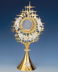 Monstrance, gold plated with angel relief