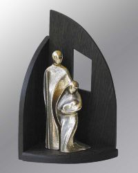 Heilige Familie aus Bronze mit Stall
