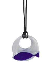 Glass pendant with blue fish symbol