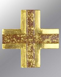 Holzkreuz mit roter Farbeinlage und Blattgoldfassung