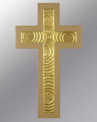 Holzkreuz mit reliefiertem, blattvergoldeten Dekor