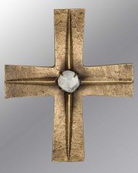Bronzereliefkreuz mit Bergkristall, 30 cm hoch
