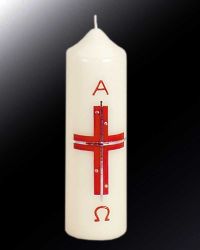 Tischkerze, 165/50 mm, Kreuz, A + O