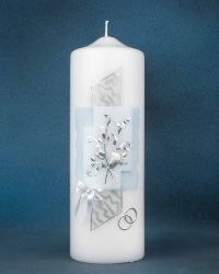 Hochzeitskerze blau mit Blume + Schleife