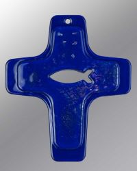 Wandkreuz aus dunkelblauem Glas