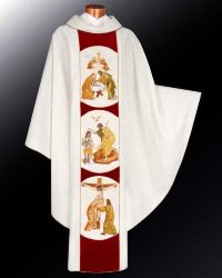 Kasel mit gestickten Darstellungen aus dem Leben Jesu