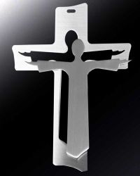 Edelstahlkreuz mit aufgesetztem Auferstehungschristus