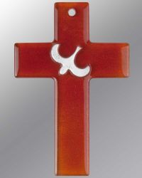 Kreuz aus rotem Glas mit Taube