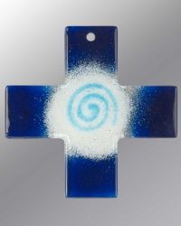 Glaskreuz blau/wei� mit Spirale