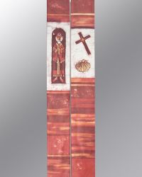 Stola aus Seide, rot, 160 cm lang, gebatikt Hl. Jacobus