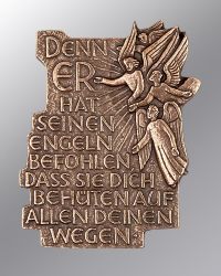 Wandplakette, Bronze, 9 x 11 cm "Denn er hat seinen Engeln ....