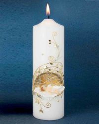 Kerze mit Jesukind, goldener Krippe, 215/70 mm