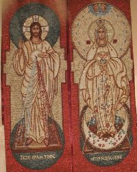 Stola rot Gobelin Maria + Herz Jesu