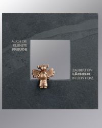 Schiefertafel 14,5 cm x 14,5 cm mit Bronzeengel sitzend