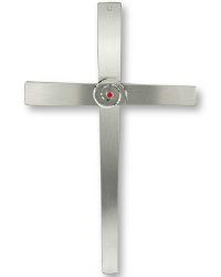 Edelstahlkreuz, 16 x 25 cm mit rotem Stein