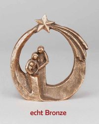 Krippenszene mit Stern, Stehplakette in Bronzeguss 11 x 10 cm